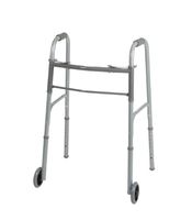 Medline Two-Button Folding Walker w/ 5 in. Wheels, 300 lb. Capacity, Adult, Height 34 - 38 in.