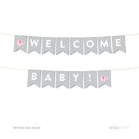 Andaz Press Girl Elephant Baby Shower Collection, Hanging Pennant Party Banner with String, Welcome Baby!, 5-Feet, 1-Set, Decor Paper Decorations