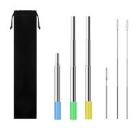 3 PCS Portable Collapsible Reusable Straws With Silicone Tips-Telescopic Stainless Steel Drinking Straw with Case, Cleaning Brush, Metal Straw for Home, Office and Trave