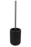 American Chateau Ribbed Matte Black Modern Ceramic Toilet Brush Holder with Stainless Steel Handle