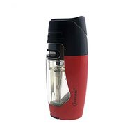 Cigar Torch Lighter with Punch Butane Lighters Fuel Refillable Single Jet Strong Flame Windproof High Quality (Red)