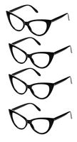 SOOLALA 4 Pairs Value Pack Ladies 50mm Lens Fashion Designer Cat Eye Reading Glasses, 4Black, 0.5