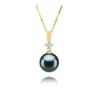 Hilda Black 10-11mm AAA Quality Tahitian 14K Yellow Gold Cultured Pearl Pendant For Women