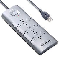 HOLSEM 12 Outlets Surge Protector Power Strip with 3 Smart USB Charging Ports (5V/3.1A) and 6' Heavy Duty Extension Cord, Grey