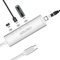 USB Type C Hub, ADLOKO USB C Adapter, High Speed 3 USB 3.0 Ports, Gigabit Ethernet for MacBook Pro, Samsung, Chromebook and More USB C Devices, USB C Hub (Grey)