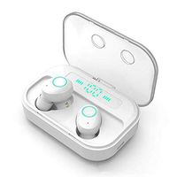 Wireless Bluetooth Headphones 2019 5.0 TWS Mini Waterproof Earbuds Stereo Sound with Binaural Mode & LED Digital Power Display, White