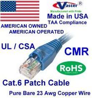 Made in USA, Vaster SKU -81970-60 Ft Cat6 Patch Cable Blue ("Not CCA Wire" 100% Copper (UL CSA CMR ETL) 23Awg Solid Wire RJ45 Snagless Straight Patch Cable