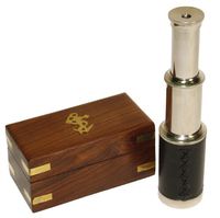 RedSkyTrader 6" Handheld Silver Pirate Telescope with Wooden Box - 3X Magnification