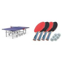 Killerspin MyT10 BluPocket Table Tennis Table and JETSET4 Paddle and Ball Set