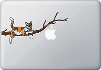 Yadda-Yadda Design Co. Calico Charming Cat on Branch - Stained Glass Style Vinyl Decal for MacBook | Laptop YYDC (8.5" w x 4" h) (Face Right, Calico Cat)