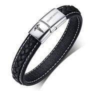 VNOX Medical Caduceus Symbol WARFARIN 2 Tone Braided Genuine Leather Magnetic Cuff Bracelet,8.3"