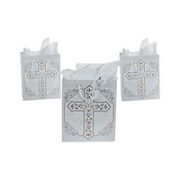 Fun Express - Religious Cross Gift Bags - Party Supplies - Bags - Paper Gift W & Handles - 12 Pieces