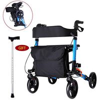 Weccan Rolling Walkers with Seat & 4 Wheels for Seniors, Folding Rollator Walker with Removable Bag, Adjustable Medical Walker, Transport Chair, Lightweight, Supports up to 300 lbs, Gift Cane