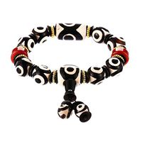 Prime Fengshui Protective Black White Combination Tibetan Dzi Beads Bracelet Amulet Bangle Attract Positive Energy and Good Luck