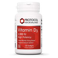 Protocol For Life Balance - Vitamin D3 2000 IU (High Potency) - Supports Calcium Absorption, Bone and Dental Health, Immune System Function, Nervous System, and Cognitive Function - 120 Softgels