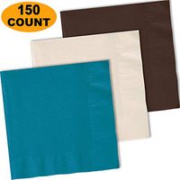 150 Lunch Napkins, Turquoise, Ivory, Brown - 50 Each Color. 2 Ply Paper Dinner Napkins. 6.5" folded, 13.5" unfolded.