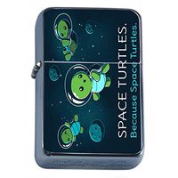 Space Turtles Flip Top Oil Lighter Em1 Smoking Cigarette Silver Case Included