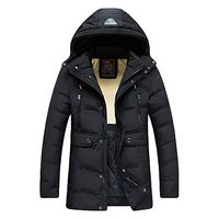 Alvinm Men's Jacket Mid-Length Pure Color Thickened Hoodie Cotton-Padded Jacket Coat Outwear Blue