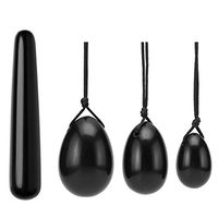 PESOENTH 4Pcs Set Jade Yoni Eggs Massage Stick,3 Pcs Drilled Natural Obsidian Crystal Jade Eggs Massage Stone + 1 Pcs Guasha Scraping Massage Tool for Women Kegel Exercise Train Pelvic Muscles