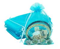 TheDisplayGuys 100-Pack 4x6 Turquoise Blue Sheer Organza Gift Bags with Drawstring, Jewelry Candy Treat Wedding Party Favors Mesh Pouch