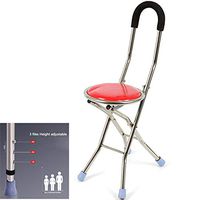 LFFME Old Man's Walking Stick Chair, Crutches Stool Anti-Slip Four Feet/Stainless Steel Four-Legged Cane 3 Gear Height Adjustable (88cm~93cm),Red