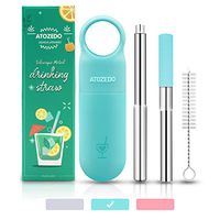 Exclusive Collapsible Metal Straws with Case for Drinks,Reusable Telescopic Stainless Steel Straws with Chewable Silicone Tip and Cleaning Brush ATOZEDO Steel Straw for 20oz 30oz Tumbler Yeti-Mint