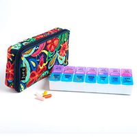 Portable Travel Pill Organizer Pill Case,7 Days of Round Vitamin Organizer Box(Navy and red)