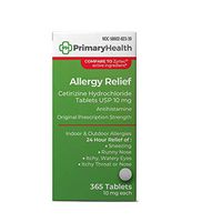 Primary Health 24 Hour Allergy Relief Cetirizine Hydrochloride 10mg Tablets, 365Count