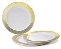 " OCCASIONS" 240 Plates Pack, Heavyweight Disposable Wedding Party Plastic Plates (10.5'' Dinner Plate, Diamond in White & Gold)