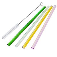 TIANYUAN 4pcs Reuseable 9" 9MM Straight Glass Straws Handmade Straw with 1 Cleaning Brush Green Pink Clear Yellow
