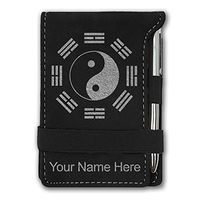 Mini Notepad, Yin Yang Tai Chi, Personalized Engraving Included (Black with Silver)