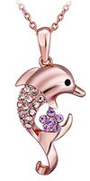 Greendou Fashion Jewelry 18K Gold/Rose Gold/White Gold Inlay Crystal Cubic Zirconic Cute Dolphin Pendant Necklace (Rose Gold)