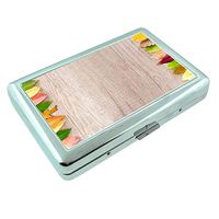 Wood Leaves Em1 Hip Silver Cigarette Case Id Holder Metal Wallet 4" X 2.75" RFID Protection