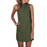 Plus Size Dresses,Womens High Neck Blouse Tops Summer Sleeveless Evening Party Mini Dress Army Green
