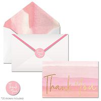 4x6 Blank Gold Foil Pink Thank you Cards with Envelopes and Stickers, Boxed Set of 40 Watercolor Postcards for Wedding, Baby Shower, Bridal Shower, Business, Anniversary, Funeral