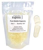 Capsules Express- Size 1 Clear Empty Gelatin Capsules 500 Count - Kosher and Halal Certified - Gluten-Free Pure Bovine Gelatin Pill Capsule - DIY Powder Filling