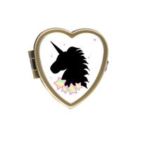 Cute Cartoon Black Unicorn Pill Box Custom Fashion Bronze Tone Heart Pill Case Medicine Tablet Holder Wallet Organizer Case for Pocket or Purse