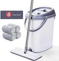 DYFYF Self Wash & Dry Mop with 4 Pcs Mop Heads Free Hand Wash Microfiber Flat Mop and Bucket System (Color : Gray)