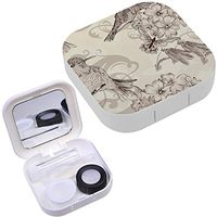 Portable Contact Lens Case Box Travel Kit Mirror + Bottle + Tweezers Container Holder [ Birds ]