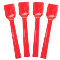 [25 Count] Red Plastic Gelato Tasting Spoons 4 Inch Mini Disposable Shovel Spoons for Sampling Yummy Desserts, Foods & Ice Cream - Frozen Dessert Supplies