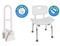 Vaunn Medical Bathtub Safety Rail Grab Bar and Shower Chair Removable Back Bundle