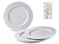" OCCASIONS" 120 Plates Pack, Extra Heavyweight Vintage Wedding Party Disposable Plastic Plates (11'' Dinner Plate, Chateau in Light Gray)