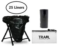 Trail Essentials Toilet Liners; Hygienic, Leak-Proof, Odor Free, Compatible with Camping Commodes and Portable Toilets, Black Opaque Color– Roll of Liners in Convenient Carry Case (25 Liners)