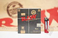 Bundle - 2 Items Full Box/50 Packs Raw Black King Size Rolling Papers and Patriot Disposable Lighter