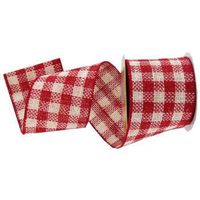 Burlap Ribbon - Red Plaid 2.5in Wired Ribbon - 5 Yards