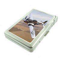 Cigarette Case with Built in Lighter Vintage Airplane S1 Smoking King Size Cigarettes Silver Metal Wallet 4" X 2.75" RFID Protection Aircraft Plane