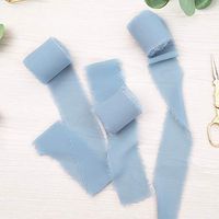 Doris Home Handmade Fringe Chiffon Silk-Like Ribbon 2" x 7Yd Set of 3 Rolls Ribbons for Wedding Invitations, Bouquets, Gift Wrapping (3 Rolls Dusty Blue)