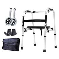 HYXQY-ZY Foldable Walker | with 2 Pulleys and Leather Soft Cushions | Lightweight Non-Slip Elderly Rollator | Adjustable Height | Easy to Clean (Color : Single armrest)