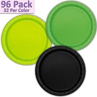 96 Paper Dinner Plates (9") - Lime Green, Neon Green, Black - 32 Per Color, 3 Colors - Great Assortment for Birthday Parties, Weddings, Holidays, Baby Shower, Celebrations, and more