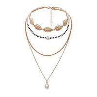 Peigen Pearl Rice Beads Shell Multi Layer Necklace,Women‘s Natural Shell Beads Necklace Handmade Style Beach Choker for Summer